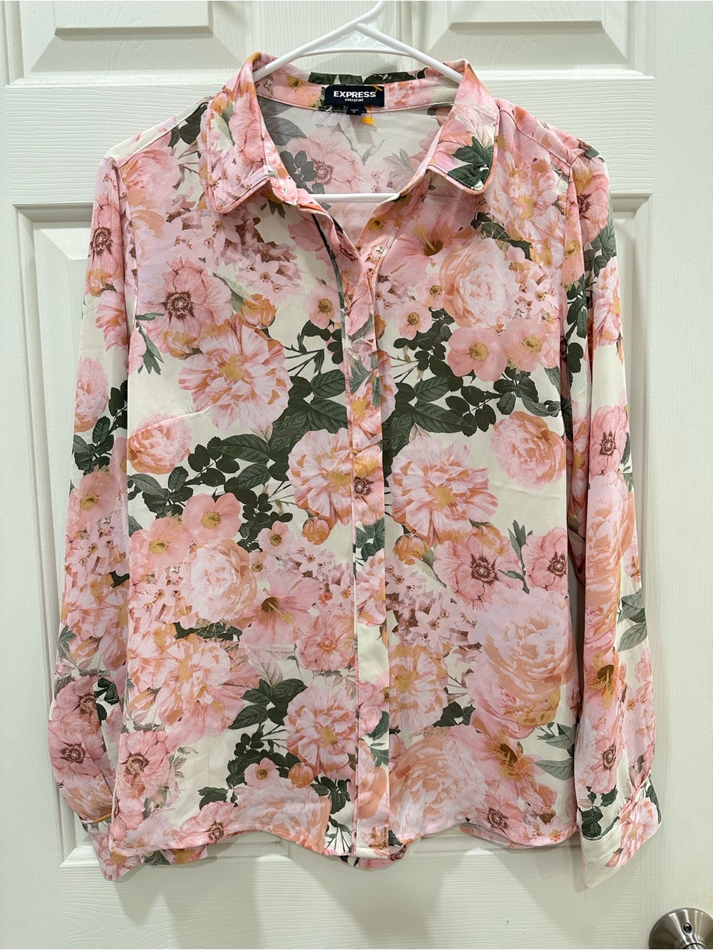 EXPRESS Floral Pink Long-Sleeve Women's Blouse - Size Small - Picture 3 of 3